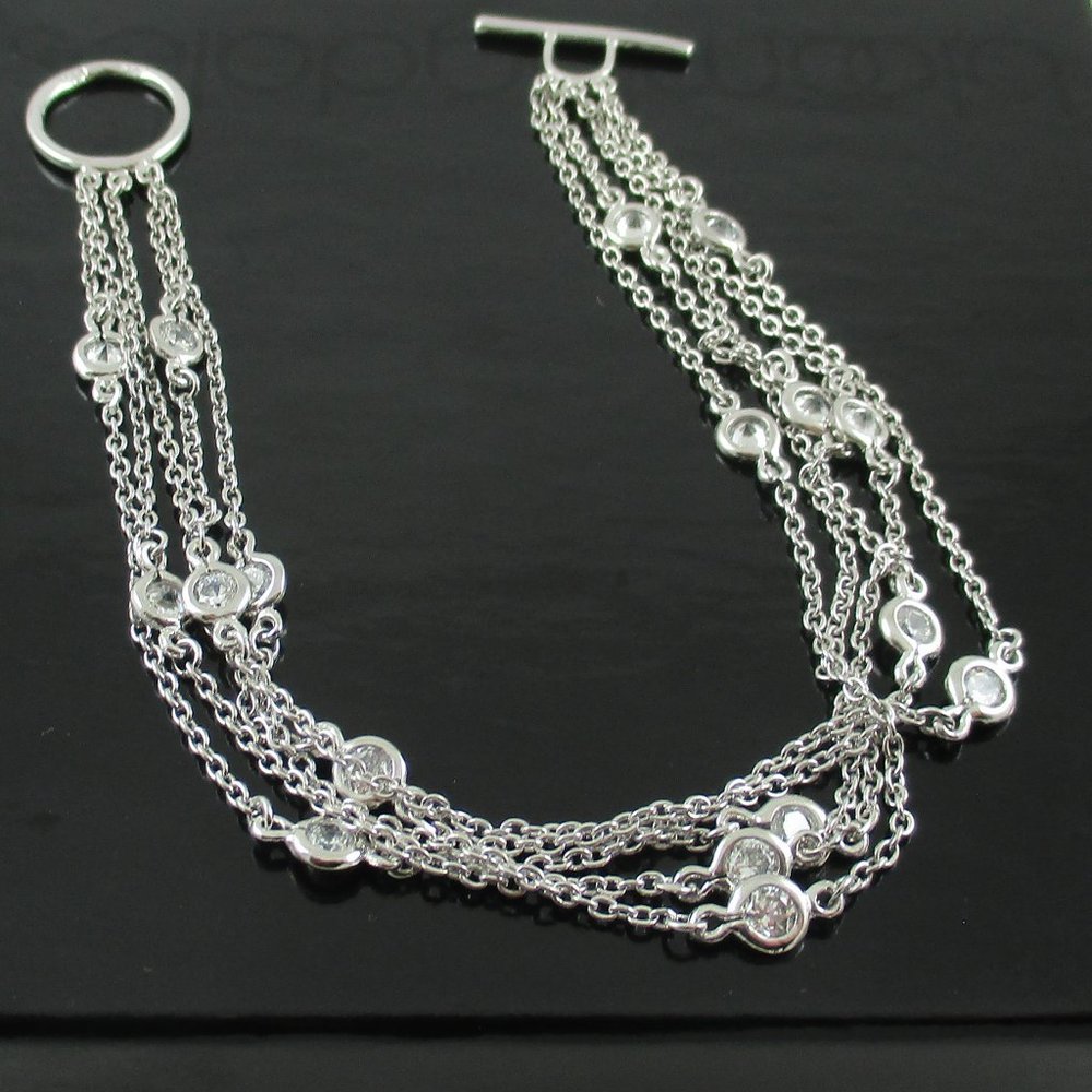 Sterling Silver CZ Five-Strand Toggle Bracelet